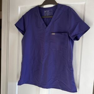 Figs Women's Short Sleeve V-Neck Top in Rich Purple